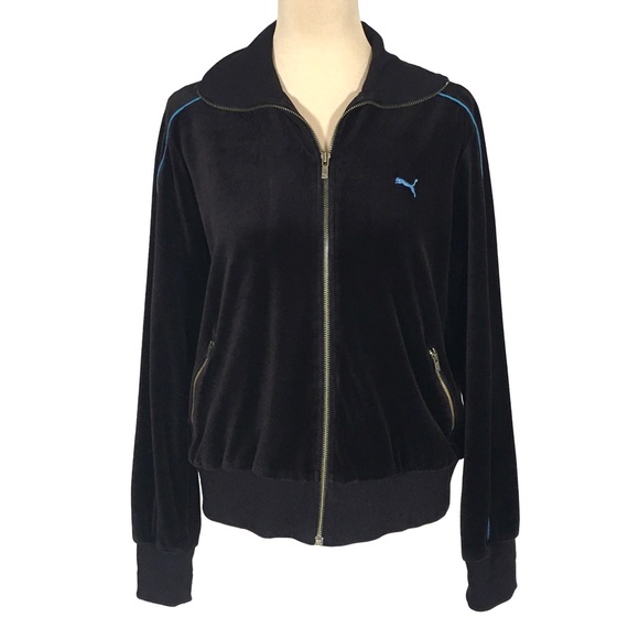 Puma Jackets & Blazers - Puma | Black Velour Track Jacket, Women's Large, Pre-Loved